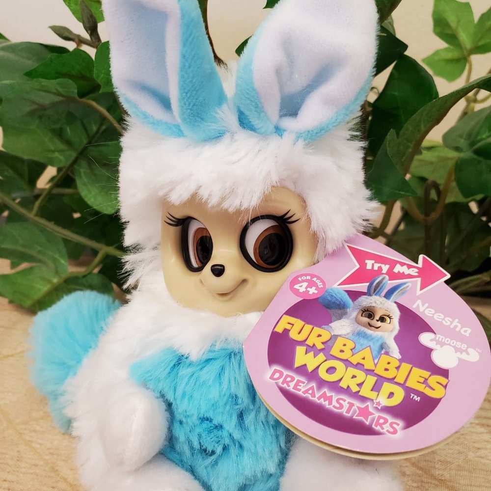 Fur Babies World - Neesha, soft, fuzzy bunny with movable eyes and ears.